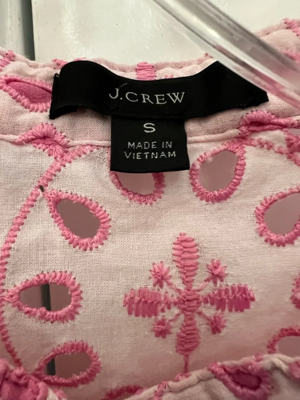 J. Crew Pink Floral cotton blend Embroidered Short Sleeve Blouse - Picture 3 of 8